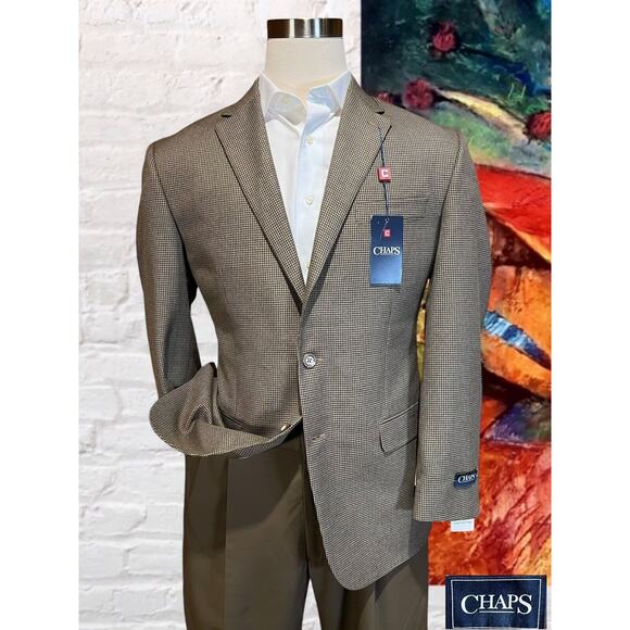 Chaps Other - New Chaps Ralph Lauren 42R Mens Brown Houndstooth Casual Blazer Sport Jacket